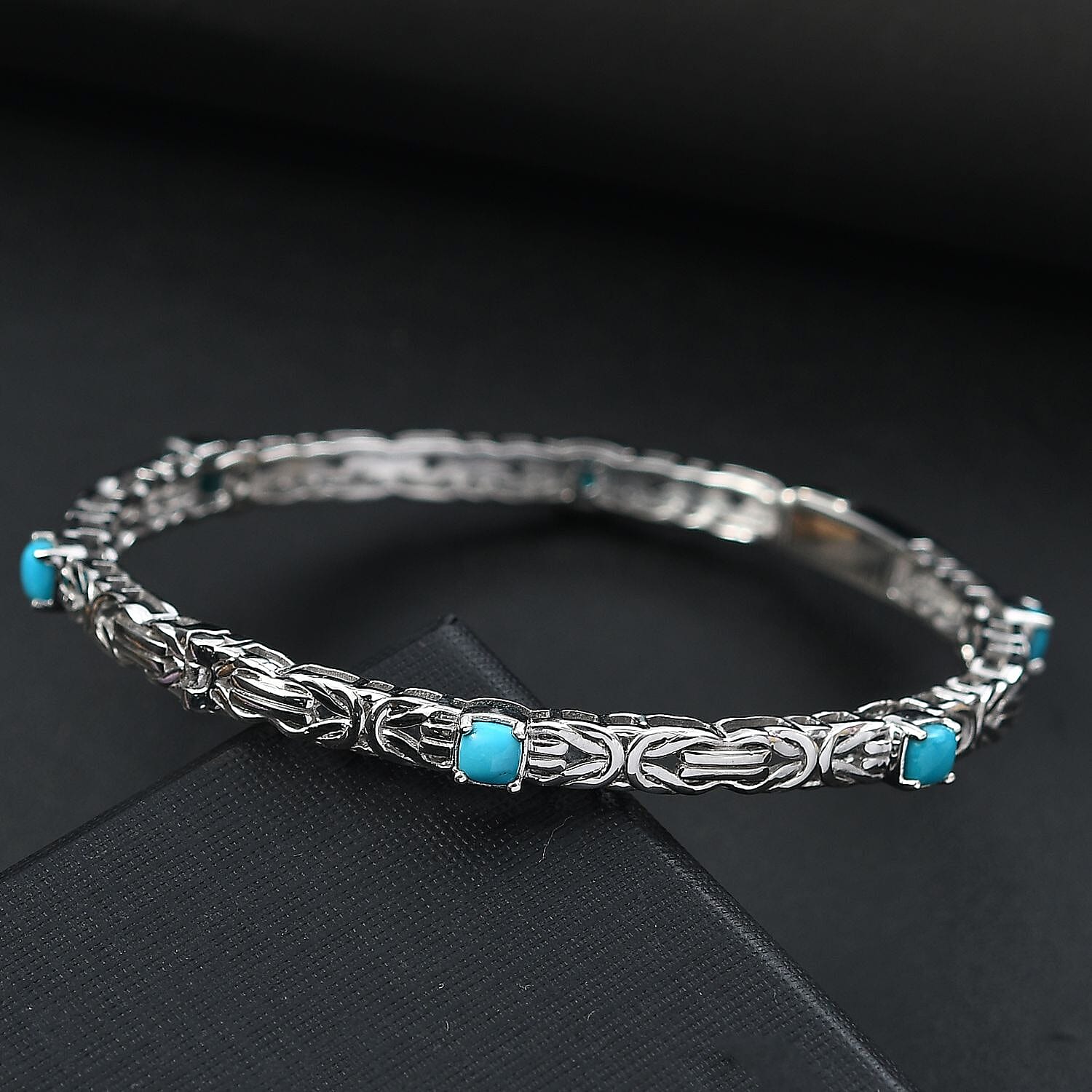 Sleeping Beauty Turquoise  Full Bangle in Rhodium Overlay Sterling Silver 1.80 ct,  Silver Wt. 17.5 Gms  2.076  Ct.